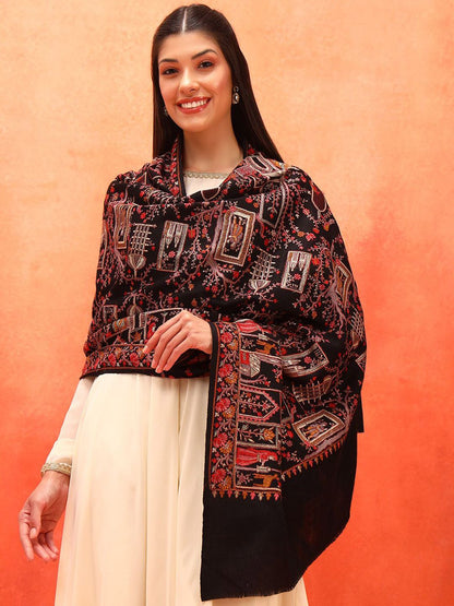 Dhiyona PA Arwina Pure Wool Ethnic Motifs Embroidered Shawl