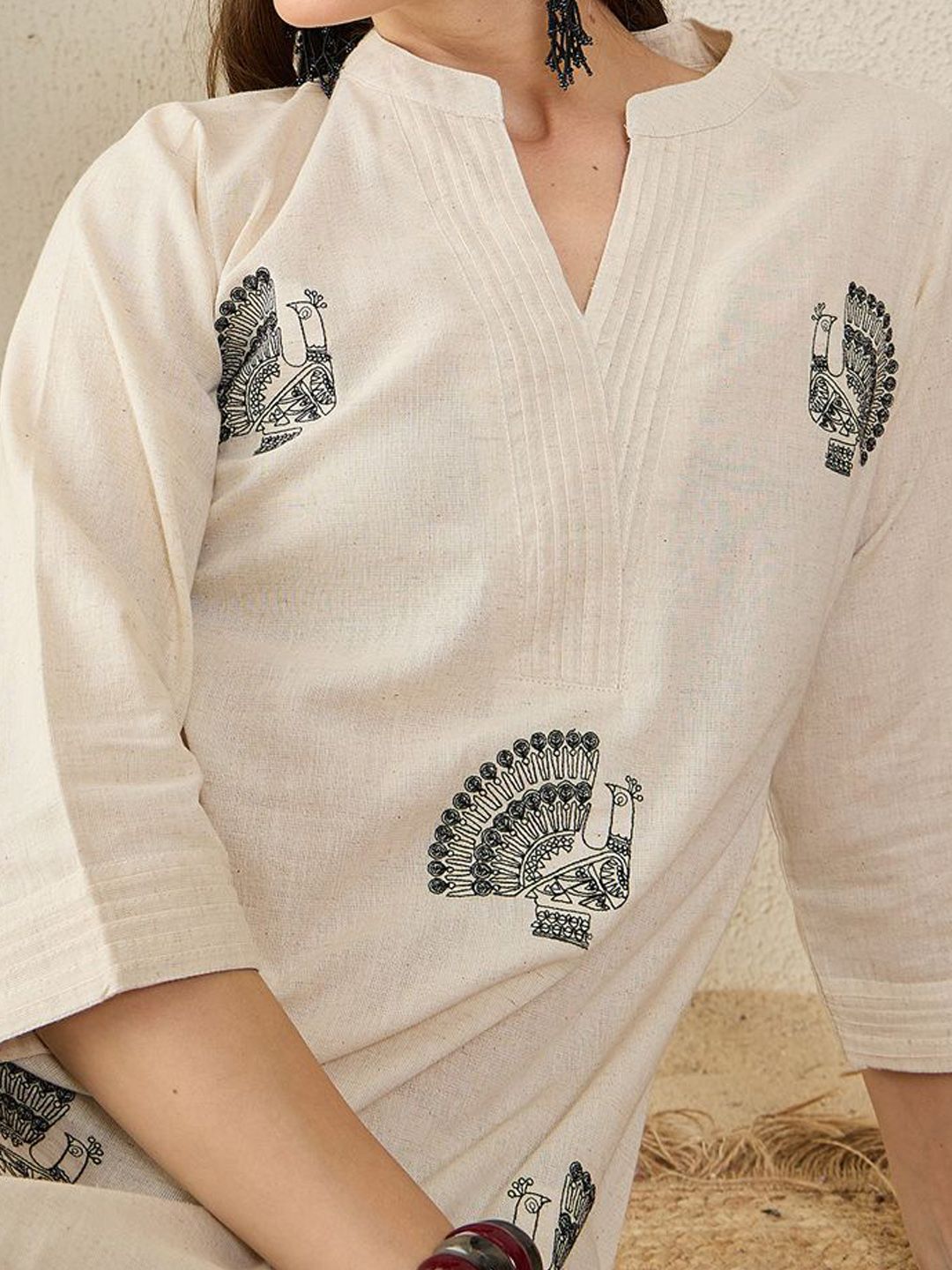 Dhiyona IE Embroidered Pure Cotton Mandarin Collar Tunic With Trousers