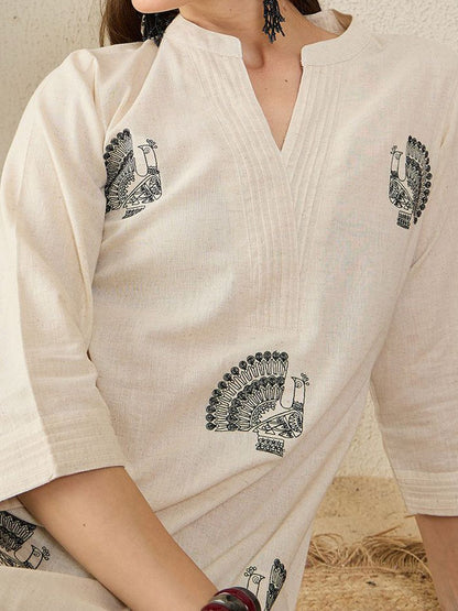 Dhiyona IE Embroidered Pure Cotton Mandarin Collar Tunic With Trousers