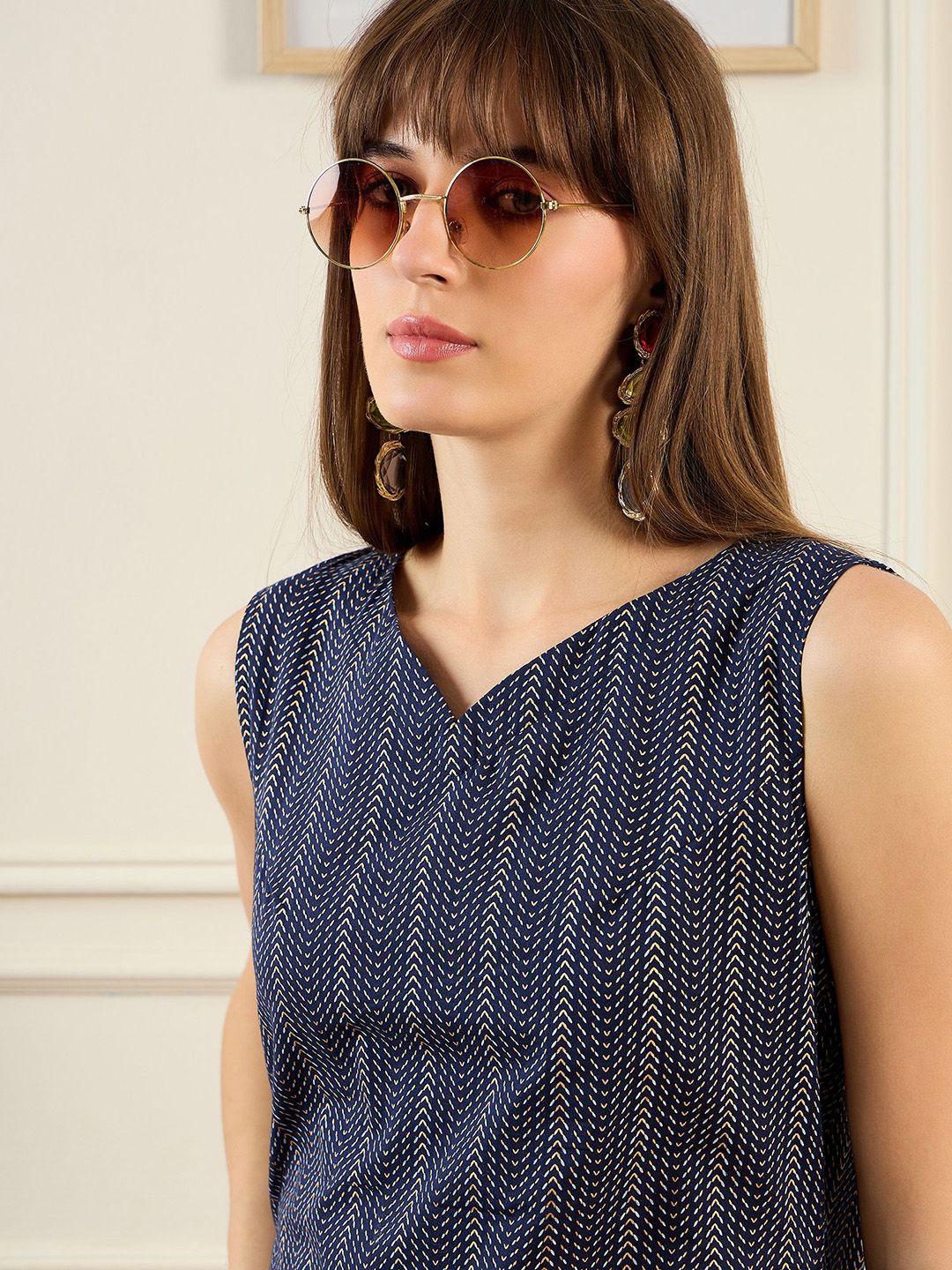 Dhiyona IE Geometric Printed Sweetheart Neck Pure Cotton Straight Kurta With Trousers