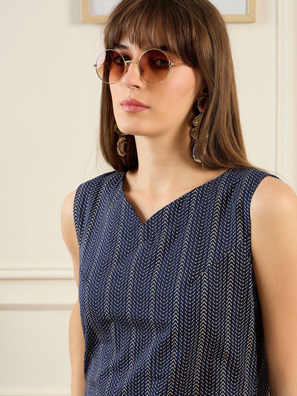 Dhiyona IE Geometric Printed Sweetheart Neck Pure Cotton Straight Kurta With Trousers