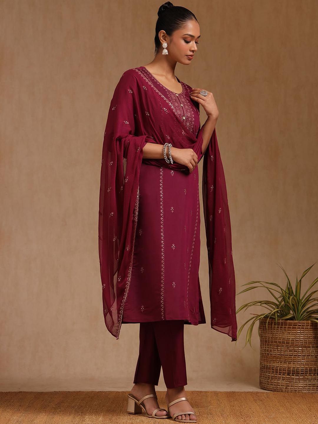 Dhiyona SO Women's Women Sequinned Kurta with Trousers & Dupatta