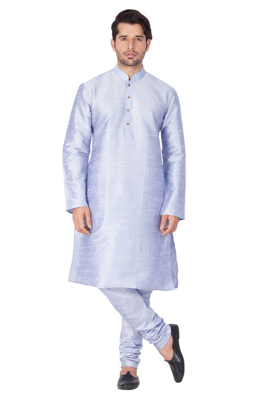 Men's Light Blue Silk Blend Straight Kurta Pyjama Set
