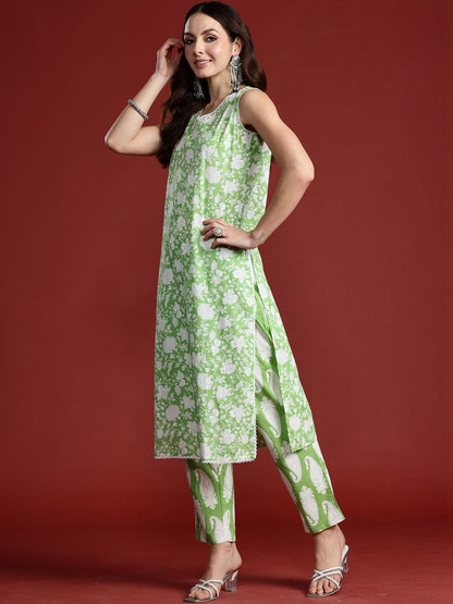 Women Floral Printed Regular Pure Cotton Kurta with Trousers & With Dupatta