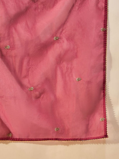 Maroon Ethnic Motifs Embroidered Straight Zari Kurta With Trousers & Dupatta