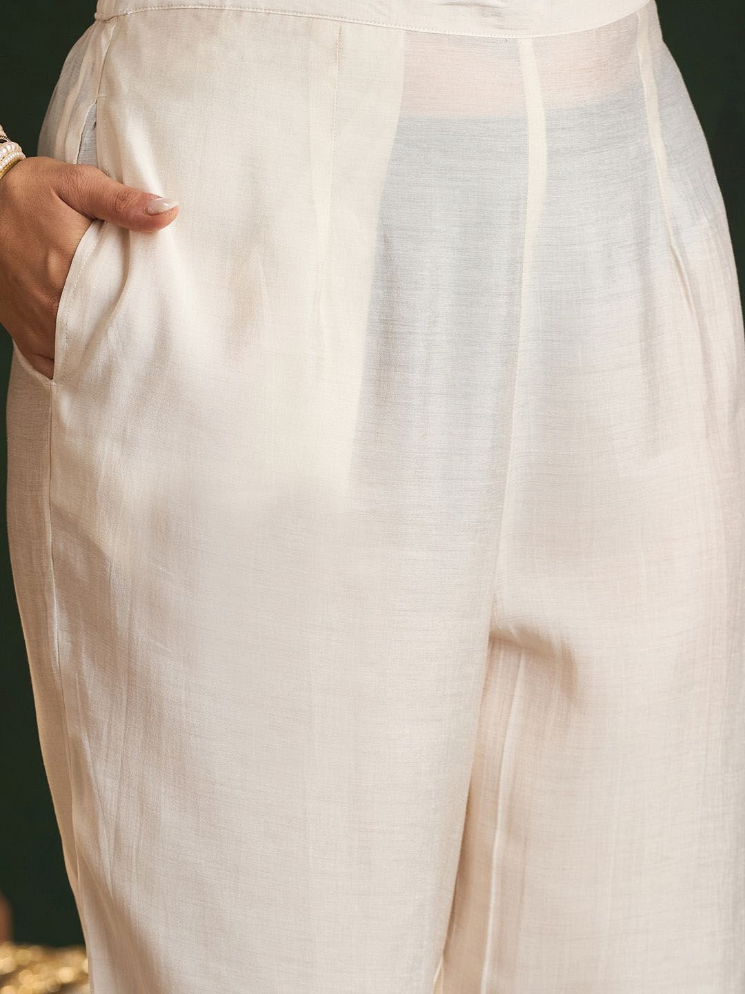 Cream Coloured Floral Embroidered Pure Cotton Kurta with Trousers & Dupatta