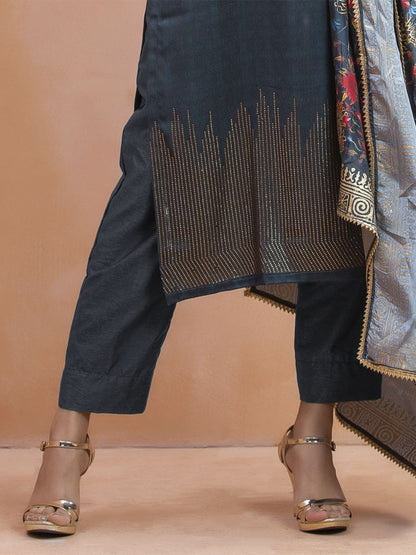 Dhiyona WP Geometric Embroidered Beads and Stones Chanderi Silk Kurta Set