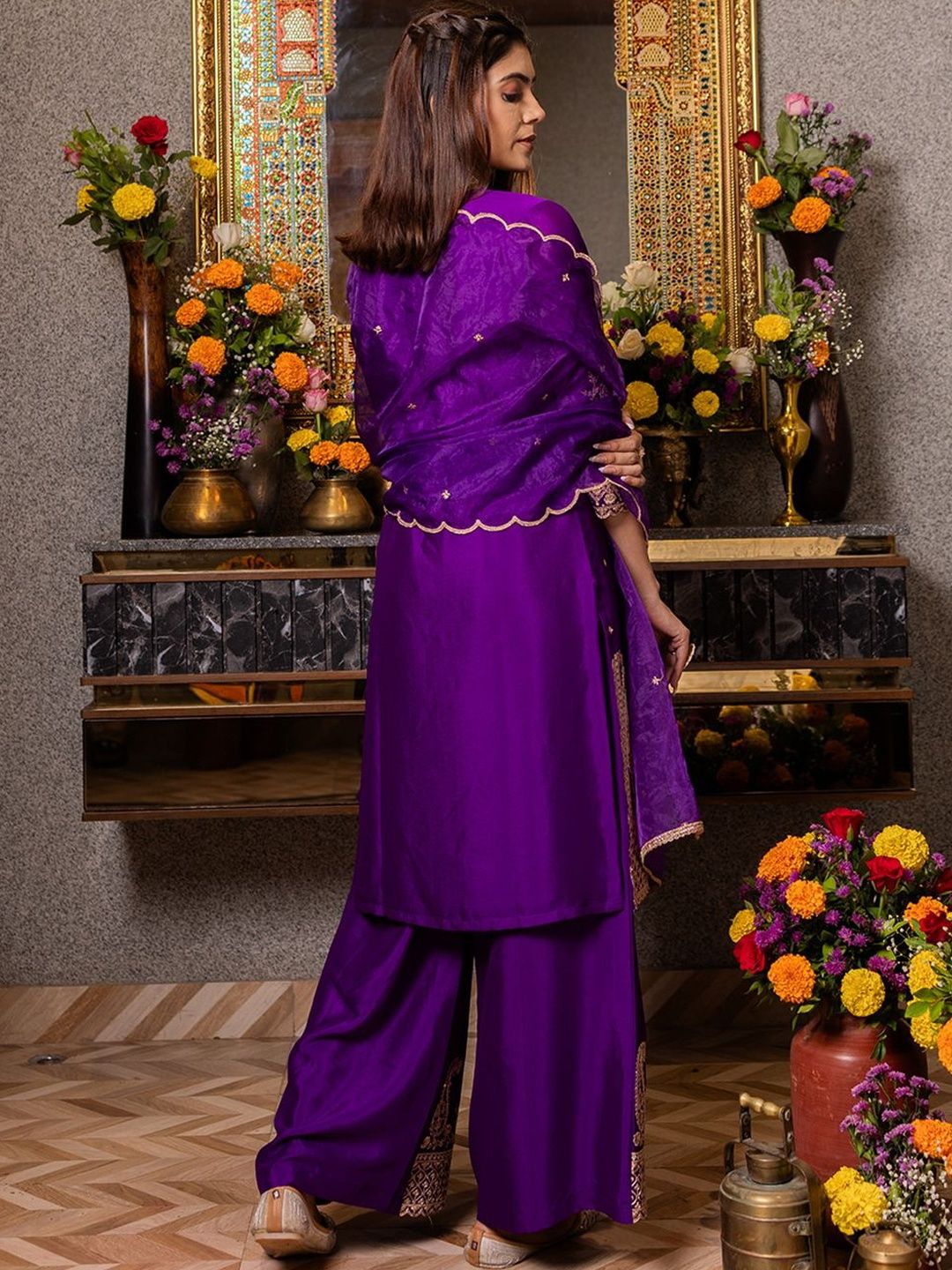 Dhiyona CH Women Ethnic Motifs Embroidered Kurta with Sharara & Dupatta