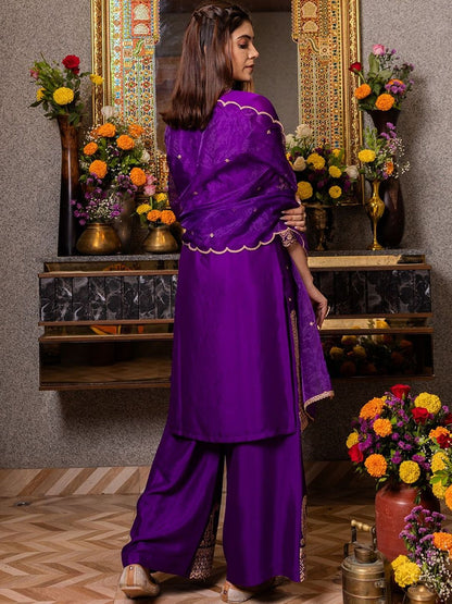 Dhiyona CH Women Ethnic Motifs Embroidered Kurta with Sharara & Dupatta