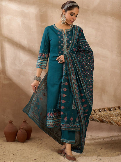 Women Ethnic Motifs Printed Regular Pure Cotton Kurta with Trousers & Dupatta