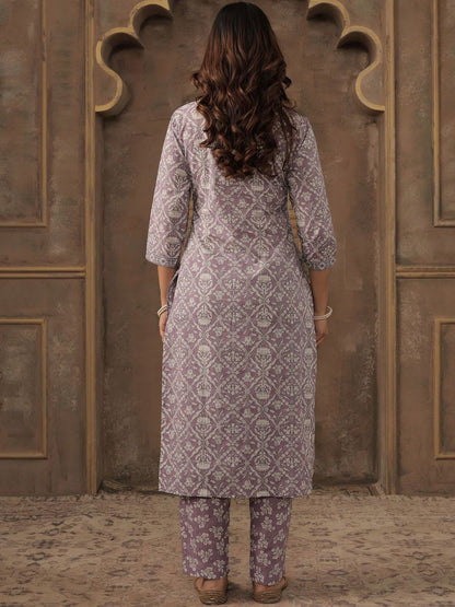 Women Ethnic Motifs Printed Cotton Kurta with Trousers & Dupatta