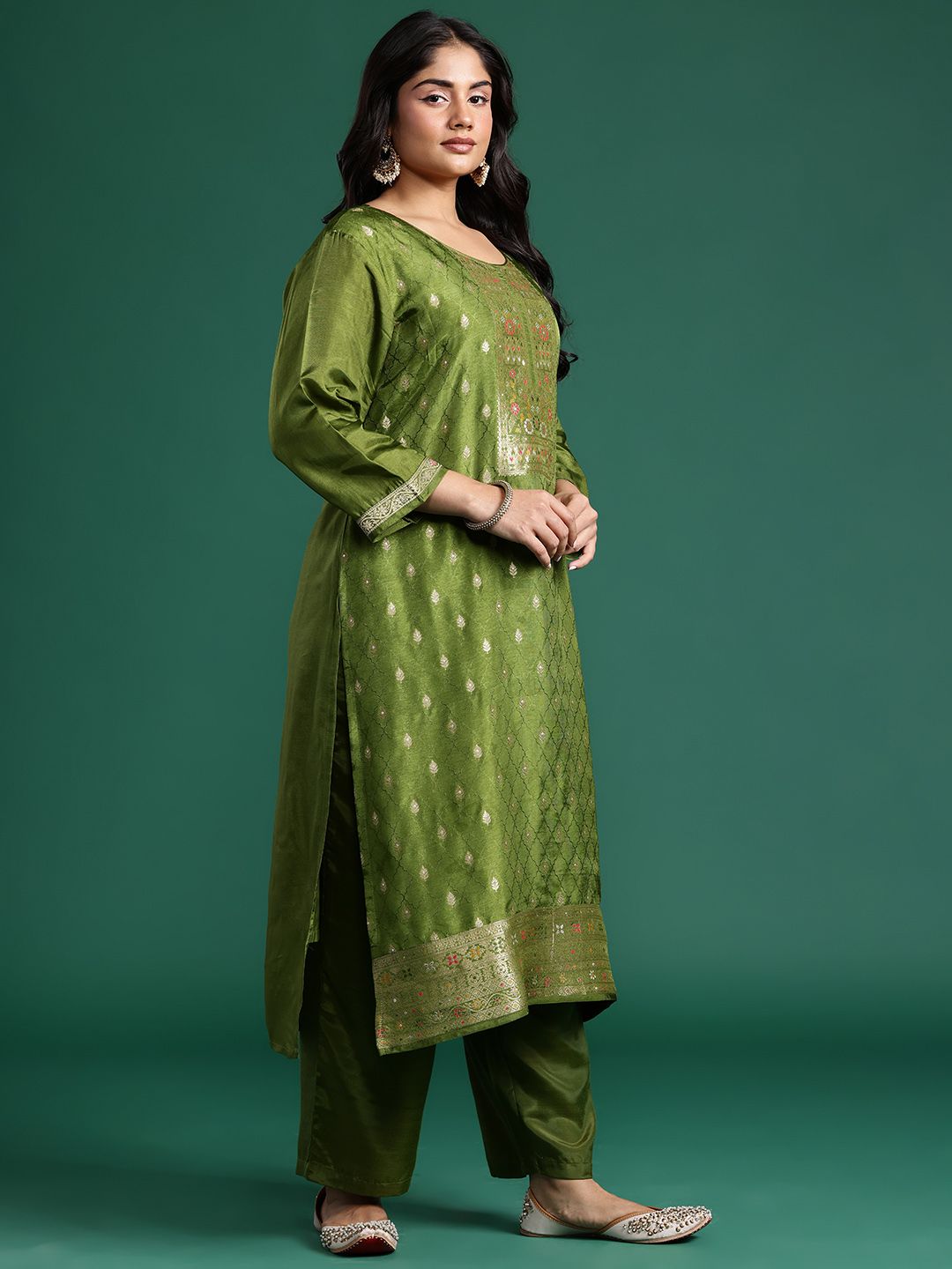 Ethnic Motifs Woven Design Kurta with Trousers & Dupatta
