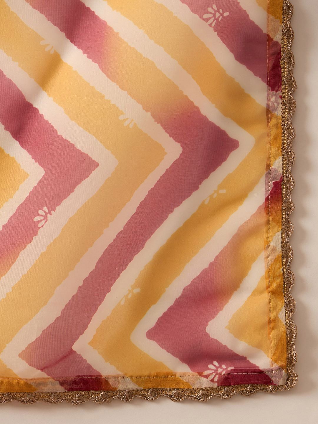 Chevron Embroidered Sequinned Liva A-Line Kurta With Trousers & With Dupatta