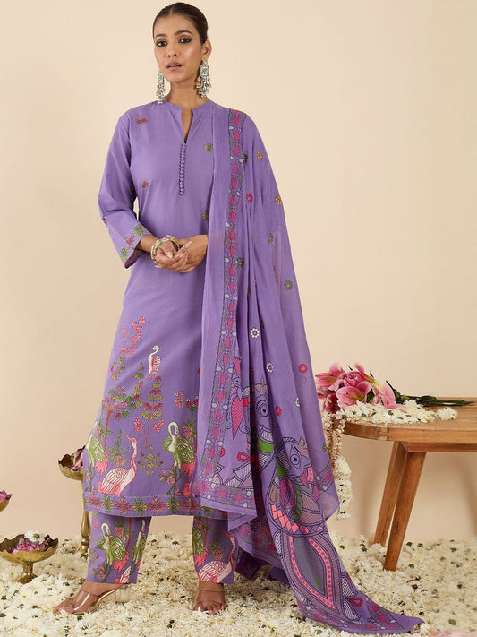 Women Ethnic Motifs Printed Regular Pure Cotton Kurta with Trousers & With Dupatta