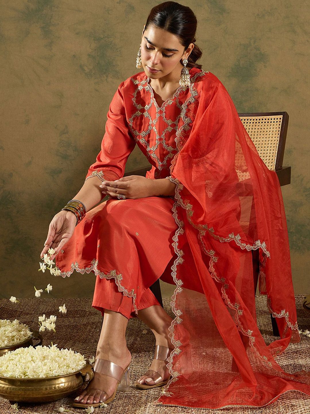 Ethnic Motifs Embroidered Kurta With Trousers & Dupatta