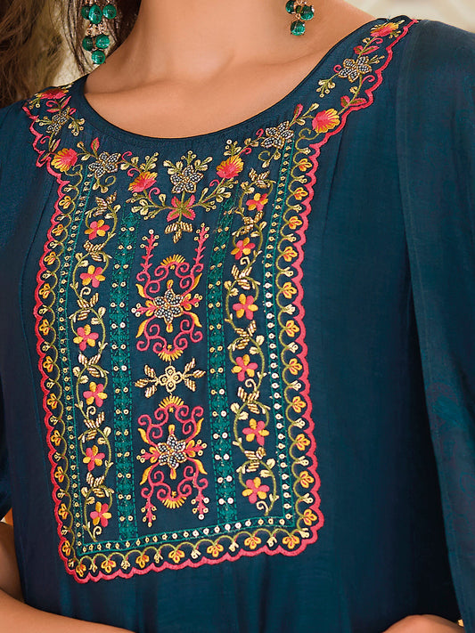 Dhiyona VV Women's Silk Blend Kurta Pant Dupatta Set
