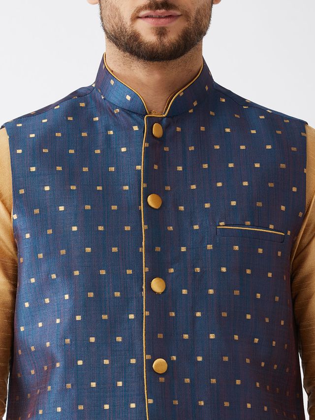 Men's Rose Gold Silk Blend Straight Jacket  Kurta and Dhoti Set