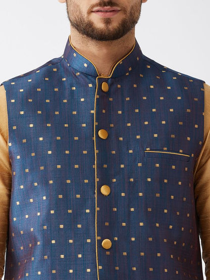 Men's Rose Gold Silk Blend Straight Jacket  Kurta and Dhoti Set