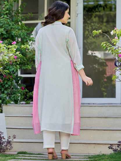 Ethnic Motifs Embroidered Layered Thread Work Pure Cotton Kurta With Trousers
