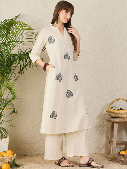 Dhiyona IE Embroidered Pure Cotton Mandarin Collar Tunic With Trousers