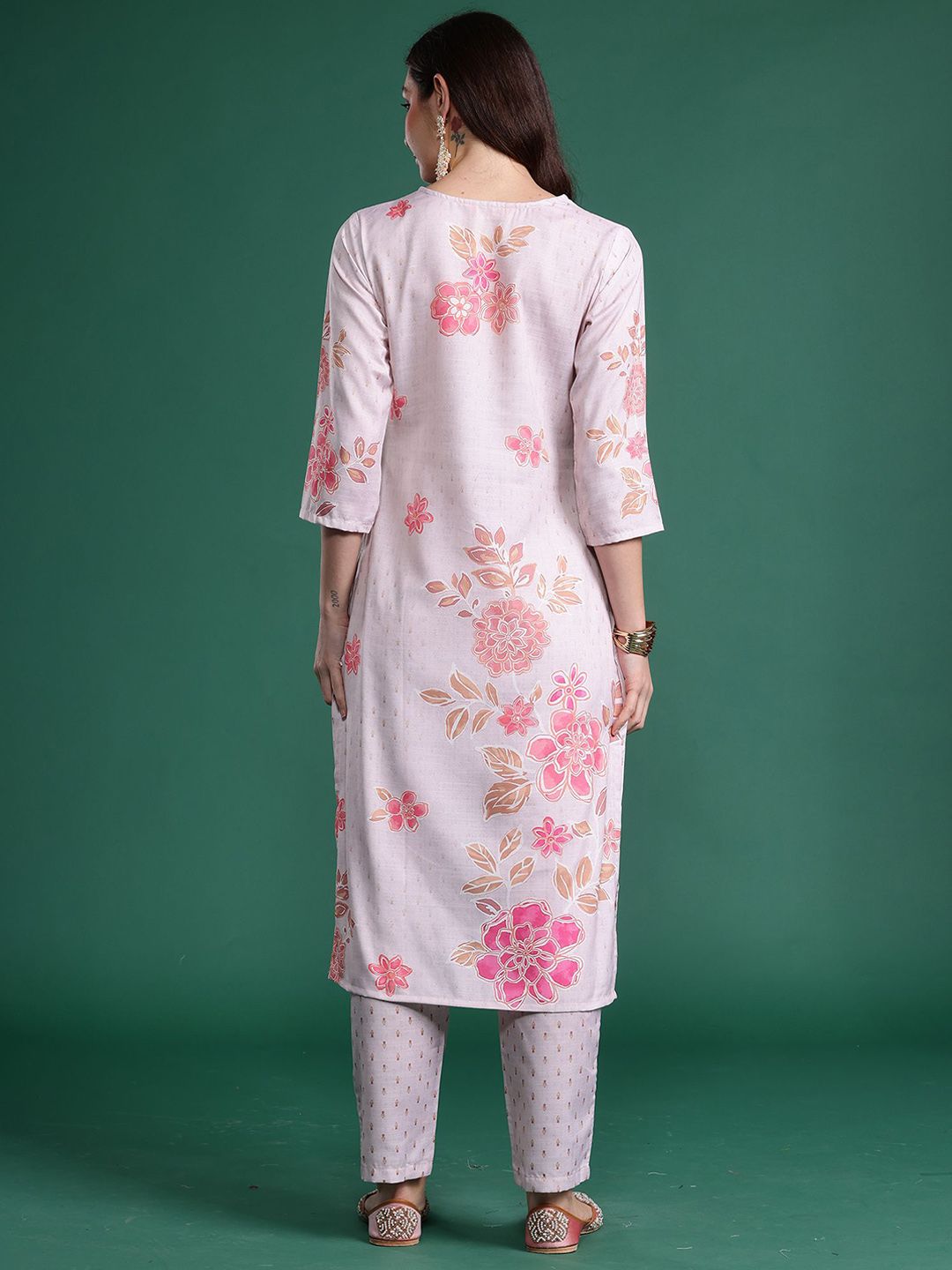 Dhiyona IE Floral Printed V-Neck Tunic With Trouser