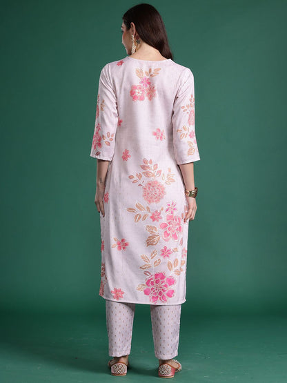 Dhiyona IE Floral Printed V-Neck Tunic With Trouser