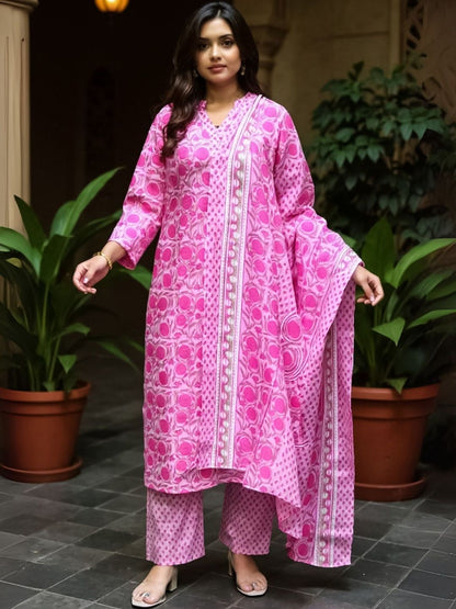 Women Ethnic Motifs Printed Regular Pure Cotton Kurta with Trousers & With Dupatta