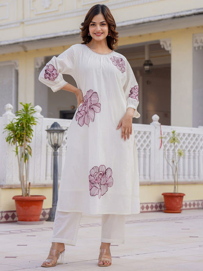 Dhiyona IE Floral Printed Pure Cotton Straight Kurta With Trouser