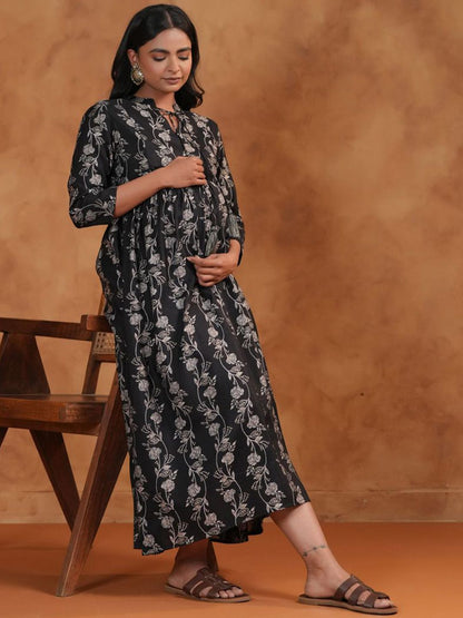 Dhiyona AY Women's Floral Printed Fit & Flared Maternity Ethnic Dresses