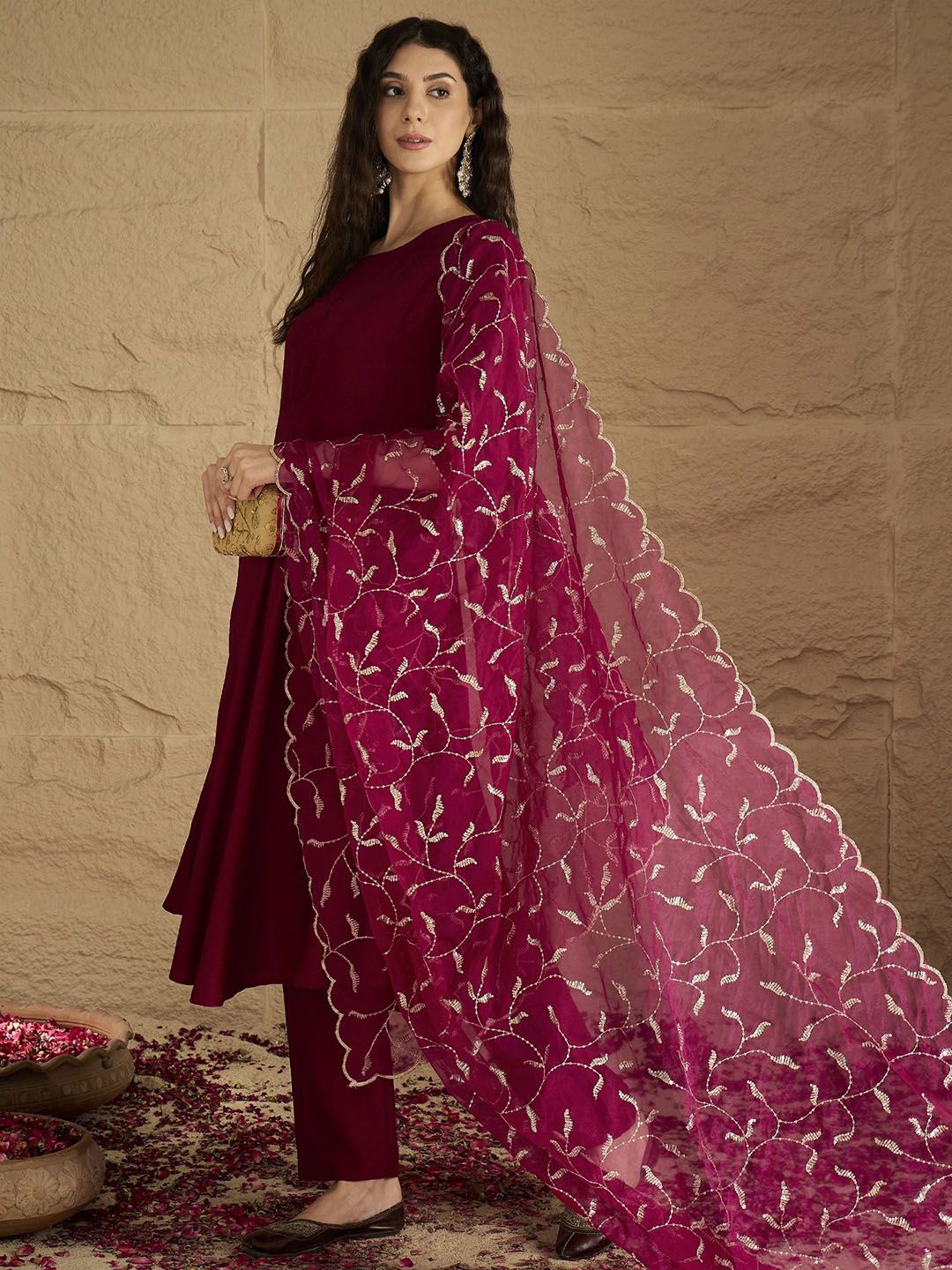 Dhiyona VA Women's Anarkali Kurta with Trousers & Dupatta