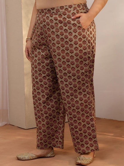 Dhiyona Women's Plus Size Ethnic Motifs Printed Kurta with Trousers & Dupatta