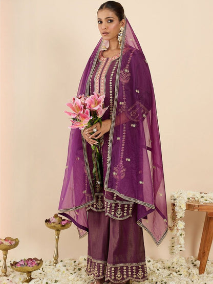 Women Ethnic Motifs Embroidered Regular Kurta with Palazzos & With Dupatta