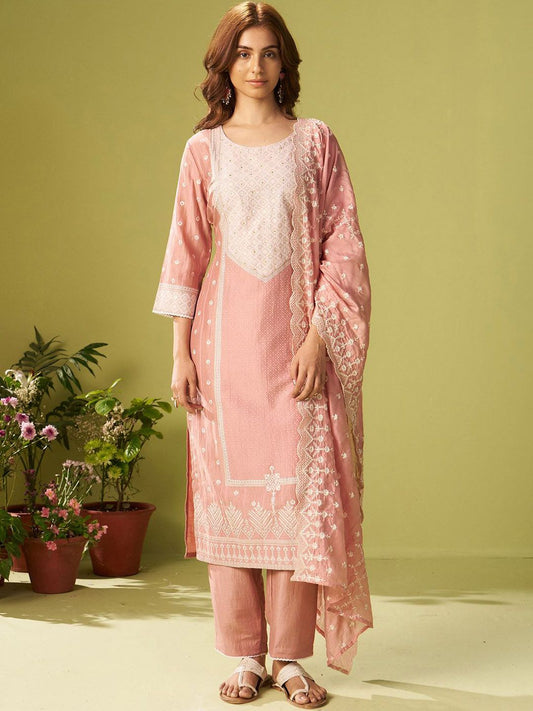 Dhiyona IE Women Ethnic Motifs Embroidered Thread Work Kurta with Trousers & Dupatta