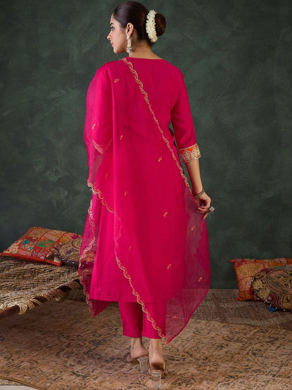 Women Ethnic Motifs Embroidered Regular Thread Work Kurta with Trousers & With Dupatta