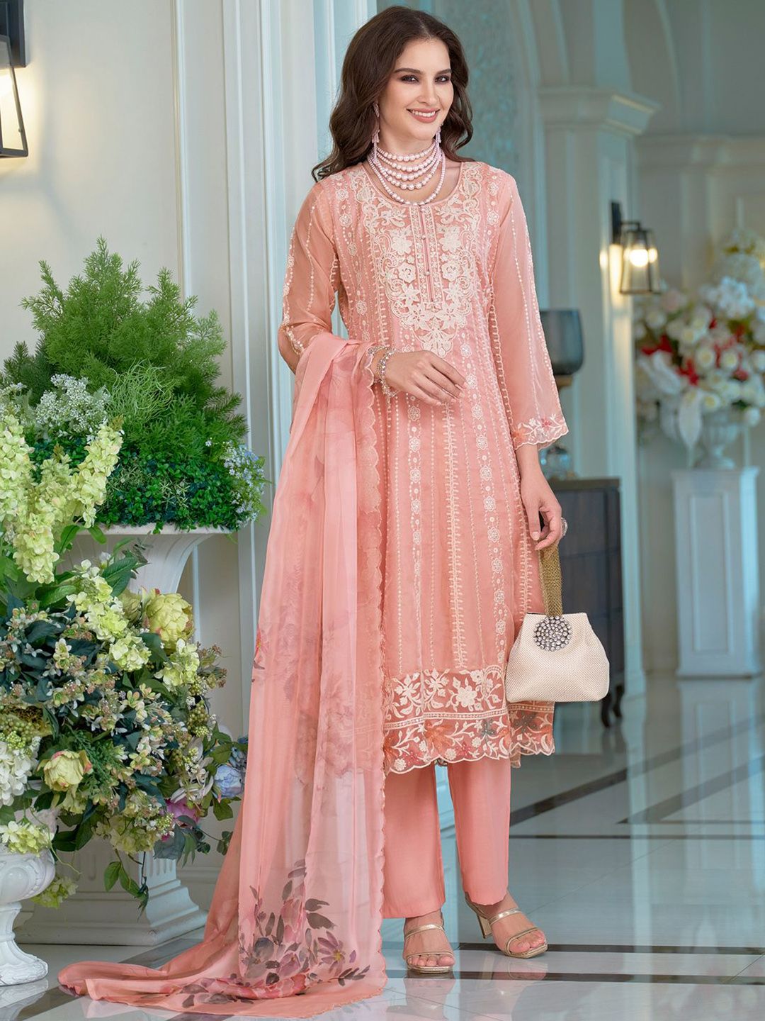 Women Ethnic Motifs Embroidered Sequinned Anarkali Kurta with Trousers & Dupatta