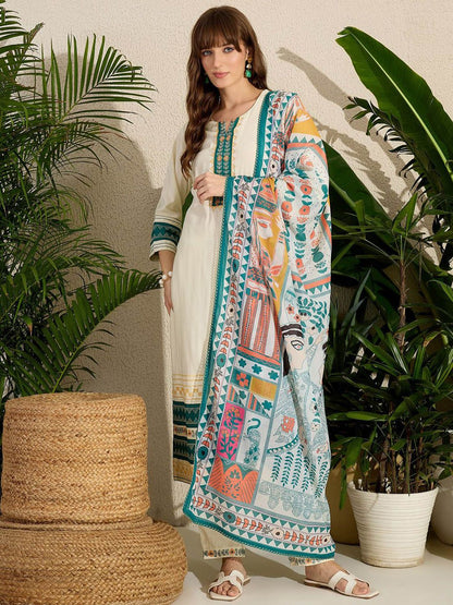 Ethnic Motifs Embroidered Thread Work Kurta with Trousers & With Dupatta