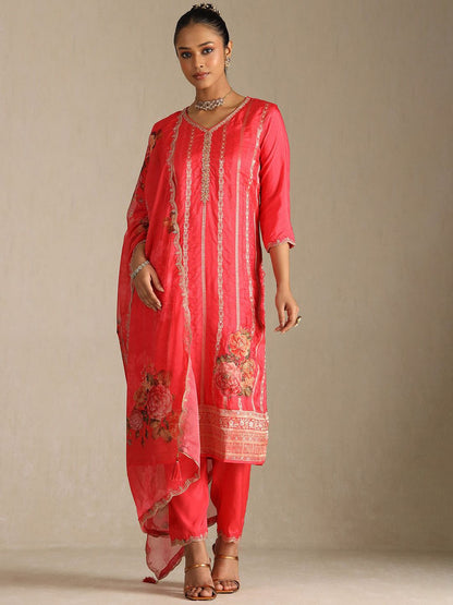 Dhiyona SO Women's Women Ethnic Motifs Woven Design Kurta with Trousers & Dupatta