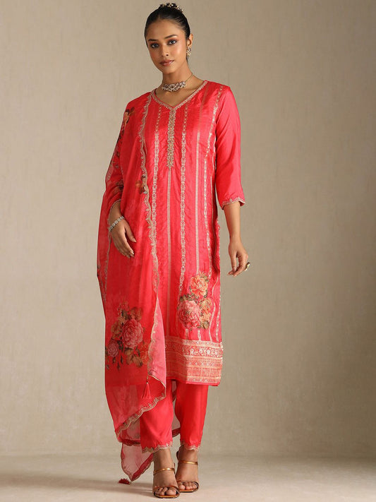 Dhiyona SO Women's Women Ethnic Motifs Woven Design Kurta with Trousers & Dupatta