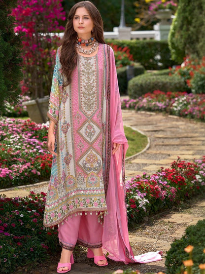 Ethnic Motifs Printed Mirror Work Liva Kurta With Trouser & Dupatta