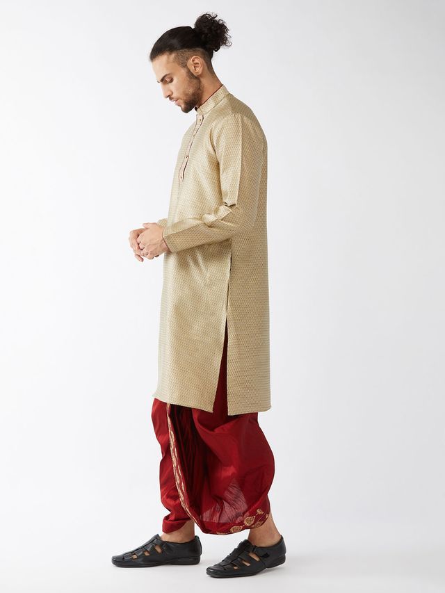 Men's Beige Silk Blend Straight Kurta and Dhoti Set