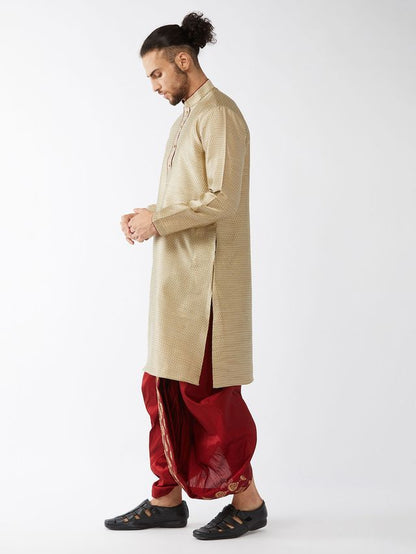 Men's Beige Silk Blend Straight Kurta and Dhoti Set