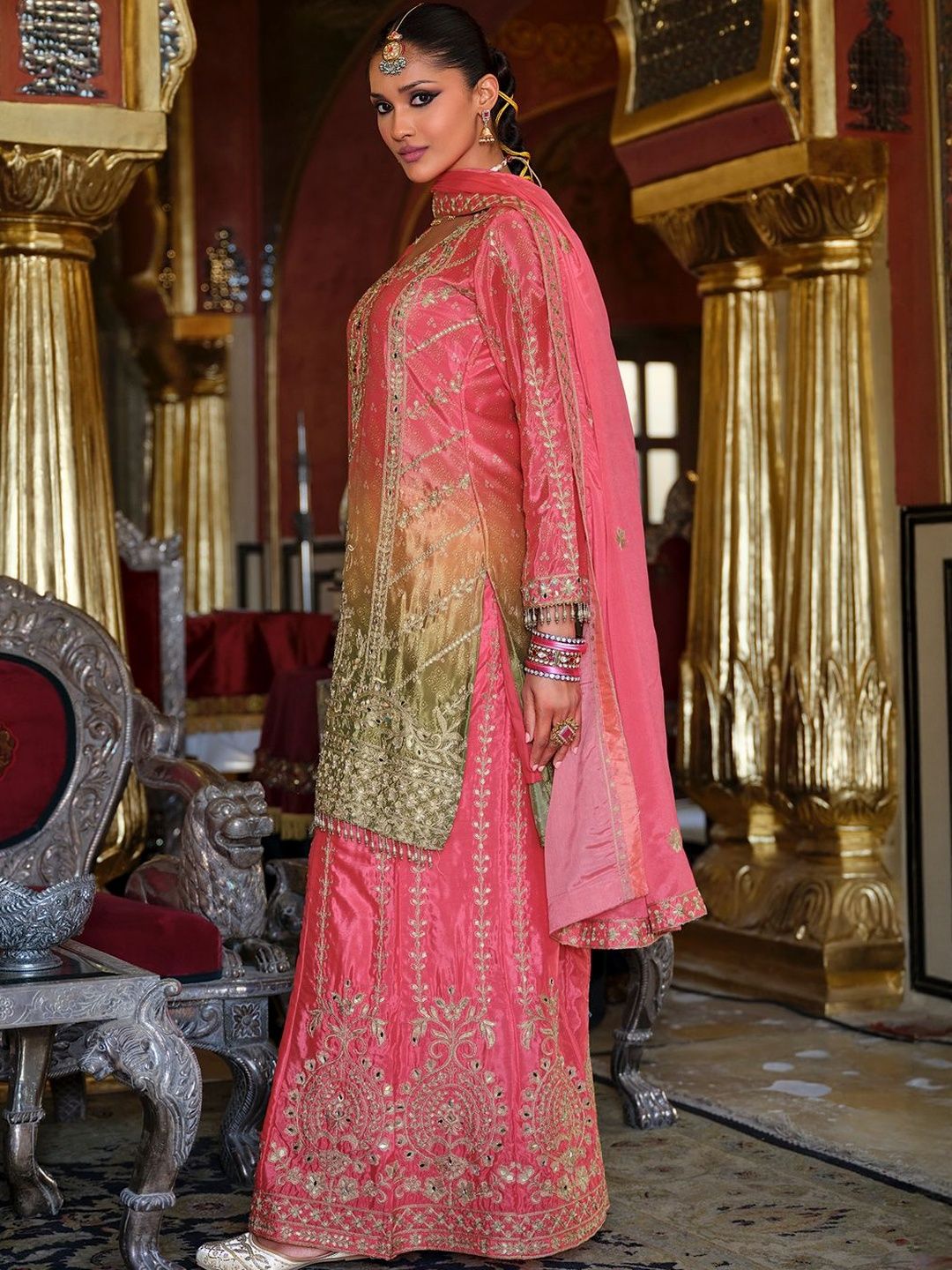 Women Ethnic Motifs Embroidered Kurta with Palazzos & Dupatta