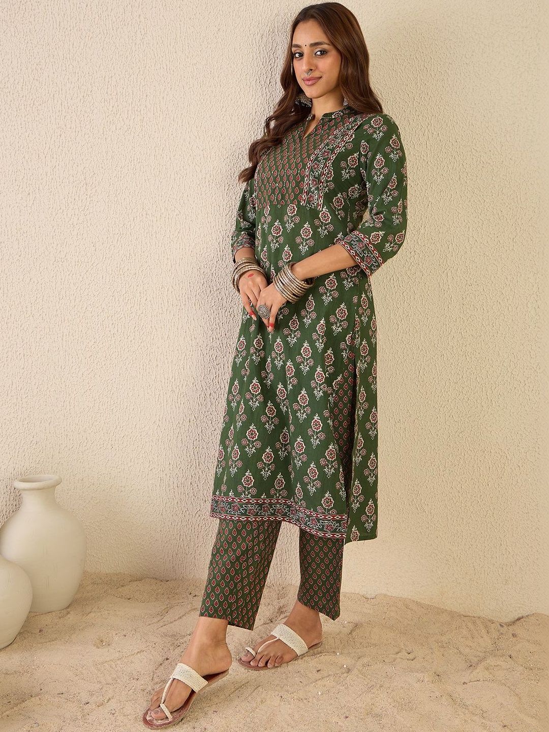 Women Ethnic Motifs Printed Regular Pure Cotton Kurta with Trousers