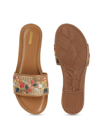 Dhiyona AK Women Ethnic Open Toe Flats with Embroidered