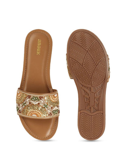 Dhiyona AK Women Ethnic Round Toe Open Toe Flats with Embroidered