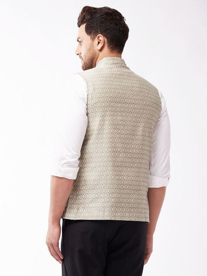 Men's Beige Silk Blend Straight Nehru Jacket
