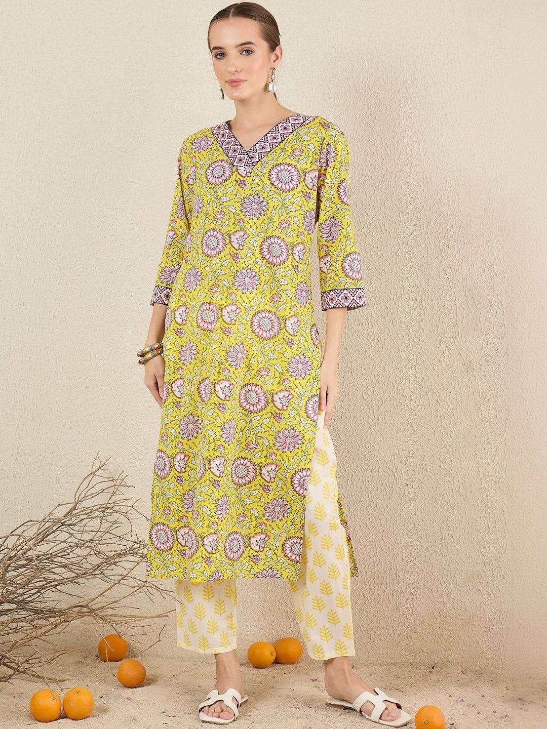 Women Floral Printed Regular Pure Cotton Kurta with Trousers & With Dupatta