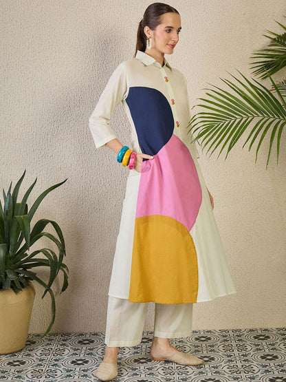 Dhiyona IE Women's Women Geometric Printed Regular Pure Cotton Kurta with Trousers