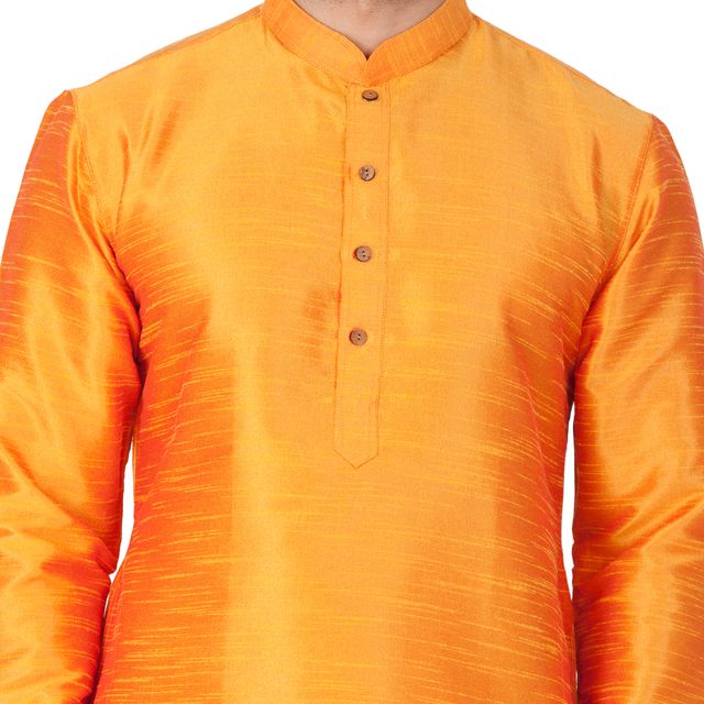 Men's Orange Silk Blend Straight Kurta Pyjama Set