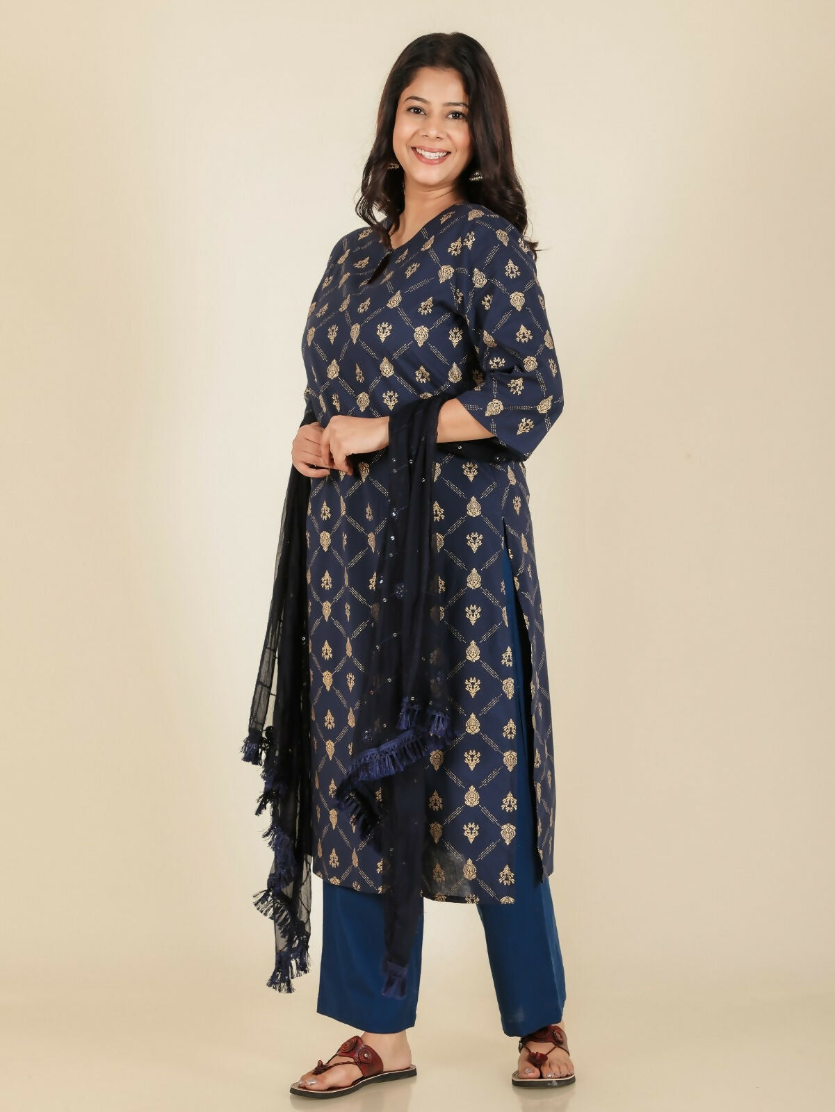 Women's Straight Soft Cotton Floral Print Women's Kurta Set - Blue